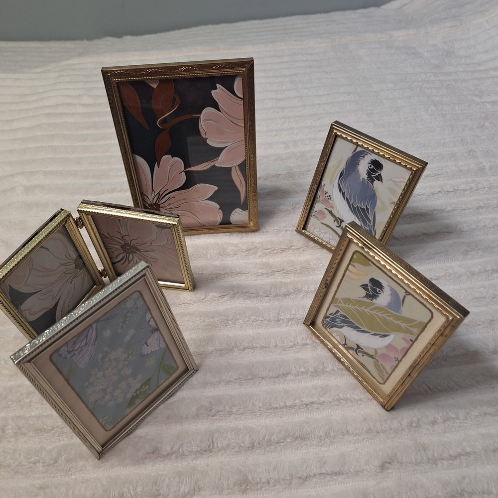 Vtg 5 Pc Lot Square Metal Photo Frames Gold Silver Tone Various Sizes MCM